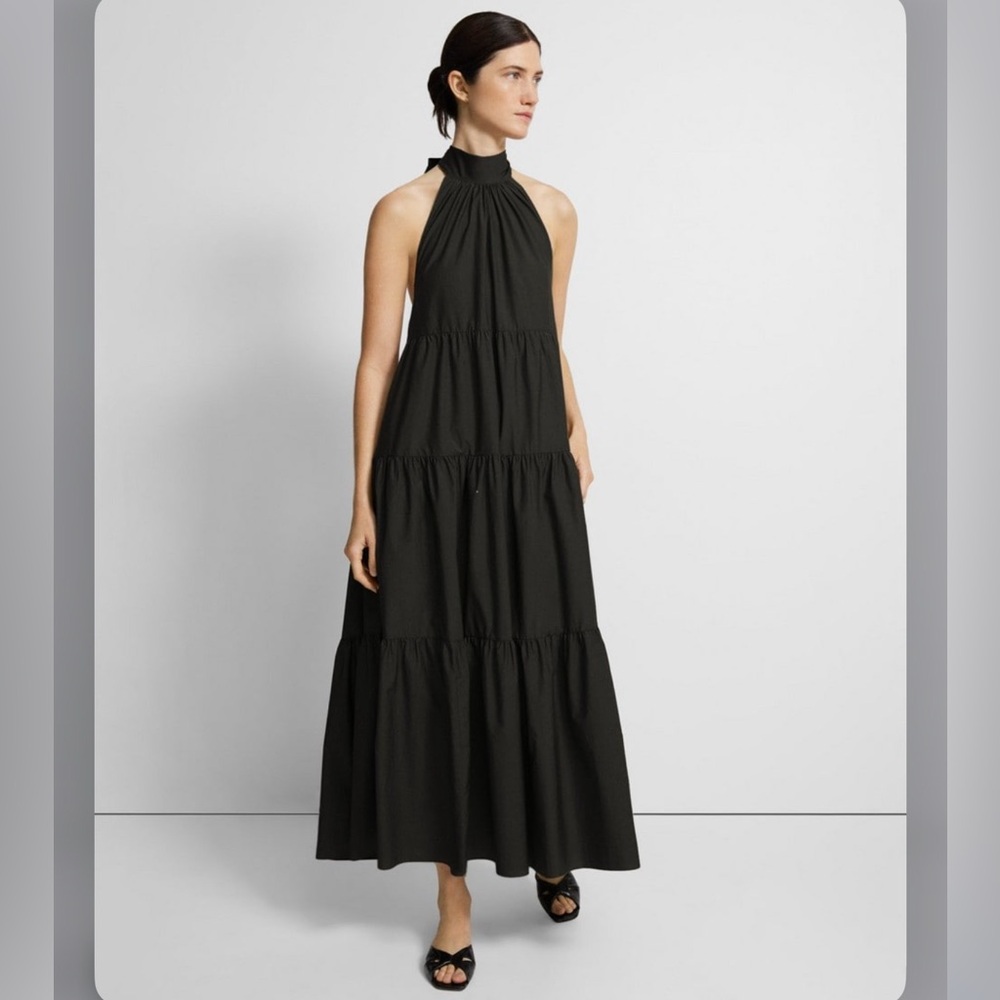 Theory Tiered Halter Maxi Dress in Cotton Blend